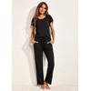 image:imageEkouaer Pajamas for Women Set 2 Piece Comfy Loungewear Lightweight Pjs Sleepwear Short Sleeve Top amp Long Pants with Pockets1 Packblack