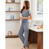 image:imageEkouaer Pajamas for Women Set 2 Piece Comfy Loungewear Lightweight Pjs Sleepwear Short Sleeve Top amp Long Pants with Pockets1 Packdark Gray