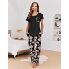 image:imageEkouaer Pajamas for Women Set 2 Piece Comfy Loungewear Lightweight Pjs Sleepwear Short Sleeve Top amp Long Pants with PocketsBlack Floralpink Floral