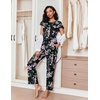 image:imageEkouaer Pajamas for Women Set 2 Piece Comfy Loungewear Lightweight Pjs Sleepwear Short Sleeve Top amp Long Pants with PocketsBlack Flowersnavy Blue