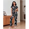 image:imageEkouaer Pajamas for Women Set 2 Piece Comfy Loungewear Lightweight Pjs Sleepwear Short Sleeve Top amp Long Pants with PocketsBlack Flowersnavy Blue