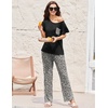 image:imageEkouaer Pajamas for Women Set 2 Piece Comfy Loungewear Lightweight Pjs Sleepwear Short Sleeve Top amp Long Pants with PocketsBlack Leopard
