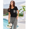 image:imageEkouaer Pajamas for Women Set 2 Piece Comfy Loungewear Lightweight Pjs Sleepwear Short Sleeve Top amp Long Pants with PocketsBlack Leopard