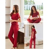 image:imageEkouaer Pajamas for Women Set 2 Piece Comfy Loungewear Lightweight Pjs Sleepwear Short Sleeve Top amp Long Pants with PocketsCupswine Red