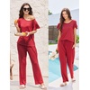 image:imageEkouaer Pajamas for Women Set 2 Piece Comfy Loungewear Lightweight Pjs Sleepwear Short Sleeve Top amp Long Pants with PocketsCupswine Red