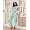 image:imageEkouaer Pajamas for Women Set 2 Piece Comfy Loungewear Lightweight Pjs Sleepwear Short Sleeve Top amp Long Pants with PocketsGreen Flowersbeige Flowers