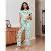 image:imageEkouaer Pajamas for Women Set 2 Piece Comfy Loungewear Lightweight Pjs Sleepwear Short Sleeve Top amp Long Pants with PocketsGreen Flowersbeige Flowers