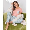 image:imageEkouaer Pajamas for Women Set 2 Piece Comfy Loungewear Lightweight Pjs Sleepwear Short Sleeve Top amp Long Pants with PocketsLight Blue Floralpink Fruit