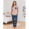 image:imageEkouaer Pajamas for Women Set 2 Piece Comfy Loungewear Lightweight Pjs Sleepwear Short Sleeve Top amp Long Pants with PocketsLotus Color Floralgreen Floral