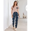 image:imageEkouaer Pajamas for Women Set 2 Piece Comfy Loungewear Lightweight Pjs Sleepwear Short Sleeve Top amp Long Pants with PocketsLotus Color Floralgreen Floral