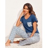 image:imageEkouaer Pajamas for Women Set 2 Piece Comfy Loungewear Lightweight Pjs Sleepwear Short Sleeve Top amp Long Pants with PocketsNavy Leafrose Red Floral