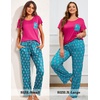 image:imageEkouaer Pajamas for Women Set 2 Piece Comfy Loungewear Lightweight Pjs Sleepwear Short Sleeve Top amp Long Pants with PocketsNavy Leafrose Red Floral