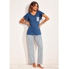 image:imageEkouaer Pajamas for Women Set 2 Piece Comfy Loungewear Lightweight Pjs Sleepwear Short Sleeve Top amp Long Pants with PocketsNavy Leafrose Red Floral