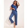 image:imageEkouaer Pajamas for Women Set 2 Piece Comfy Loungewear Lightweight Pjs Sleepwear Short Sleeve Top amp Long Pants with PocketsNavy Polka Dots