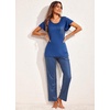 image:imageEkouaer Pajamas for Women Set 2 Piece Comfy Loungewear Lightweight Pjs Sleepwear Short Sleeve Top amp Long Pants with PocketsNavy Polka Dots