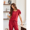 image:imageEkouaer Pajamas for Women Set 2 Piece Comfy Loungewear Lightweight Pjs Sleepwear Short Sleeve Top amp Long Pants with PocketsRed