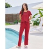 image:imageEkouaer Pajamas for Women Set 2 Piece Comfy Loungewear Lightweight Pjs Sleepwear Short Sleeve Top amp Long Pants with PocketsRed