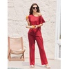 image:imageEkouaer Pajamas for Women Set 2 Piece Comfy Loungewear Lightweight Pjs Sleepwear Short Sleeve Top amp Long Pants with PocketsRed