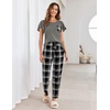 image:imageEkouaer Pajamas for Women Set 2 Piece Comfy Loungewear Lightweight Pjs Sleepwear Short Sleeve Top amp Long Pants with PocketsRed Plaidblack Plaid