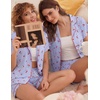 image:imageEkouaer Pajamas for Women Set Button Up Pjs Short Sleeve Ruffle Sleepwear Notch Collar Bride Soft Pj Lounge Sets SXXLBlue Cherry