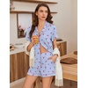 image:imageEkouaer Pajamas for Women Set Button Up Pjs Short Sleeve Ruffle Sleepwear Notch Collar Bride Soft Pj Lounge Sets SXXLBlue Cherry