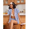 image:imageEkouaer Pajamas for Women Set Button Up Pjs Short Sleeve Ruffle Sleepwear Notch Collar Bride Soft Pj Lounge Sets SXXLBlue Cherry
