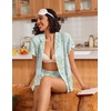 image:imageEkouaer Pajamas for Women Set Button Up Pjs Short Sleeve Ruffle Sleepwear Notch Collar Bride Soft Pj Lounge Sets SXXLGreen Daisy