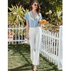 image:imageEkouaer Pajamas for Women Set Button Up Pjs Short Sleeve Ruffle Sleepwear Notch Collar Bride Soft Pj Lounge Sets SXXLLight Blue