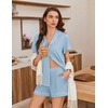 image:imageEkouaer Pajamas for Women Set Button Up Pjs Short Sleeve Ruffle Sleepwear Notch Collar Bride Soft Pj Lounge Sets SXXLLight Blue