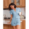 image:imageEkouaer Pajamas for Women Set Button Up Pjs Short Sleeve Ruffle Sleepwear Notch Collar Bride Soft Pj Lounge Sets SXXLLight Blue