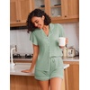 image:imageEkouaer Pajamas for Women Set Button Up Pjs Short Sleeve Ruffle Sleepwear Notch Collar Bride Soft Pj Lounge Sets SXXLLight Green