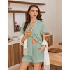 image:imageEkouaer Pajamas for Women Set Button Up Pjs Short Sleeve Ruffle Sleepwear Notch Collar Bride Soft Pj Lounge Sets SXXLLight Green