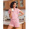 image:imageEkouaer Pajamas for Women Set Button Up Pjs Short Sleeve Ruffle Sleepwear Notch Collar Bride Soft Pj Lounge Sets SXXLLight Pink