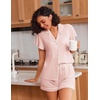 image:imageEkouaer Pajamas for Women Set Button Up Pjs Short Sleeve Ruffle Sleepwear Notch Collar Bride Soft Pj Lounge Sets SXXLPastel Pink