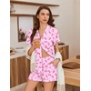 image:imageEkouaer Pajamas for Women Set Button Up Pjs Short Sleeve Ruffle Sleepwear Notch Collar Bride Soft Pj Lounge Sets SXXLPink Bow Tie