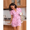 image:imageEkouaer Pajamas for Women Set Button Up Pjs Short Sleeve Ruffle Sleepwear Notch Collar Bride Soft Pj Lounge Sets SXXLPink Bow Tie
