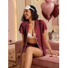 image:imageEkouaer Pajamas for Women Set Button Up Pjs Short Sleeve Ruffle Sleepwear Notch Collar Bride Soft Pj Lounge Sets SXXLWine Red