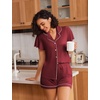image:imageEkouaer Pajamas for Women Set Button Up Pjs Short Sleeve Ruffle Sleepwear Notch Collar Bride Soft Pj Lounge Sets SXXLWine Red