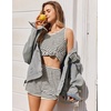 image:imageEkouaer Pajamas for Women Sets Tank and Shorts Summer Waffle Knit Striped 2Piece Cute Pjs Soft Sleeveless Loungewear SetApricot and Balck Stripe