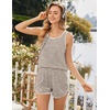 image:imageEkouaer Pajamas for Women Sets Tank and Shorts Summer Waffle Knit Striped 2Piece Cute Pjs Soft Sleeveless Loungewear SetApricot and Brown Stripe