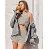 image:imageEkouaer Pajamas for Women Sets Tank and Shorts Summer Waffle Knit Striped 2Piece Cute Pjs Soft Sleeveless Loungewear SetApricot and Brown Stripe