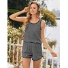 image:imageEkouaer Pajamas for Women Sets Tank and Shorts Summer Waffle Knit Striped 2Piece Cute Pjs Soft Sleeveless Loungewear SetBlack and White Stripe