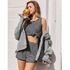 image:imageEkouaer Pajamas for Women Sets Tank and Shorts Summer Waffle Knit Striped 2Piece Cute Pjs Soft Sleeveless Loungewear SetBlack and White Stripe