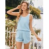image:imageEkouaer Pajamas for Women Sets Tank and Shorts Summer Waffle Knit Striped 2Piece Cute Pjs Soft Sleeveless Loungewear SetBlue and White Stripe