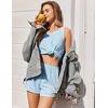 image:imageEkouaer Pajamas for Women Sets Tank and Shorts Summer Waffle Knit Striped 2Piece Cute Pjs Soft Sleeveless Loungewear SetBlue and White Stripe