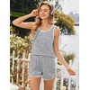 image:imageEkouaer Pajamas for Women Sets Tank and Shorts Summer Waffle Knit Striped 2Piece Cute Pjs Soft Sleeveless Loungewear SetWhite and Black Stripe