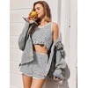 image:imageEkouaer Pajamas for Women Sets Tank and Shorts Summer Waffle Knit Striped 2Piece Cute Pjs Soft Sleeveless Loungewear SetWhite and Black Stripe