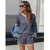 image:imageEkouaer Pajamas for Women Short Sleeve Pjs Sets Crewneck Striped Tops and Shorts 2 Piece Lounge Sets with Pockets SXXLBlack Blue Stripe