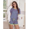 image:imageEkouaer Pajamas for Women Short Sleeve Pjs Sets Crewneck Striped Tops and Shorts 2 Piece Lounge Sets with Pockets SXXLBlue Pink Stripe