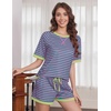 image:imageEkouaer Pajamas for Women Short Sleeve Pjs Sets Crewneck Striped Tops and Shorts 2 Piece Lounge Sets with Pockets SXXLBlue Pink Stripe